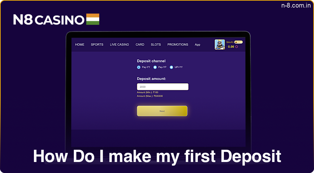 Getting started with your first deposit at N8 Casino is quick and easy—just a few simple steps.