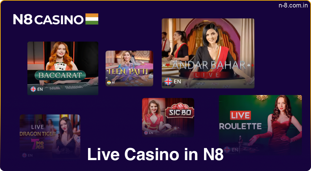 Experience the thrill of real-time gaming with the Live Dealer section at N8 Casino
