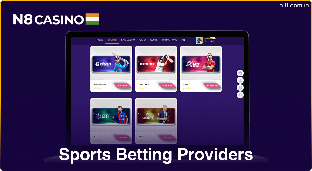 Indian users at N8 have access to a variety of world-class sports betting providers