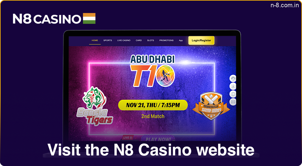 Head over to the official N8 Casino website