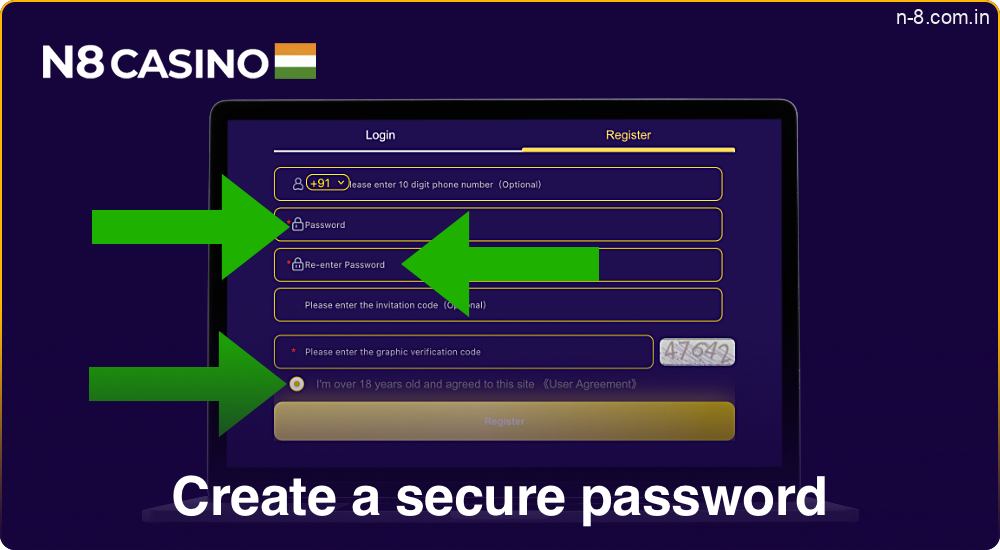 Create a secure password and agree to the site's terms of service